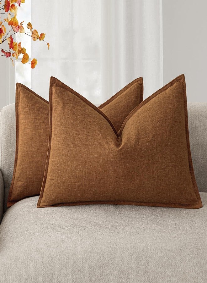 Foindtower Pack of 2, Decorative Linen Soild Throw Pillow Covers Soft Accent Lumbar Cushion Case Farmhouse Pillowcase for Chair Couch Sofa Bedroom Living Room Home Decor 12 x 20 Inch Autumn Orange - Image 1